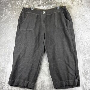 Spirit Cropped Pants Womens XL Gray Linen Blend Wide Leg Relaxed (1656)
